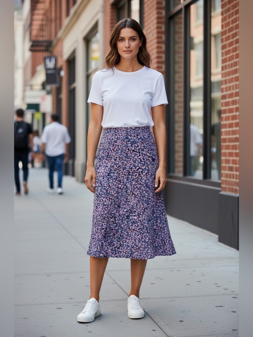 Apt. 9 Navy A-Line Skirt with Pink Floral Print